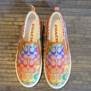COACH Skate Slip-On Sneaker Rainbow Signature Canvas Unisex NEW Size 9.5 US/Mens